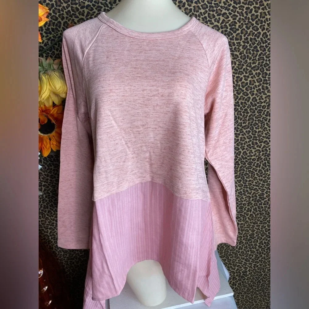 🌴3/$30🌴DOE & RAE Dusty Pink Hi-Low Striped Layered Top NWT - Picture 3 of 8